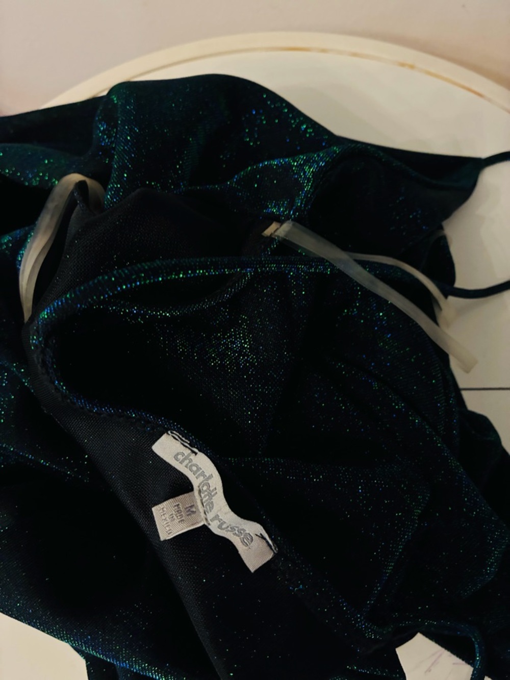 Charlotte Russe Shimmer Cowl Neck Mini Dress – Teal Black – Medium - Picture 6 of 6